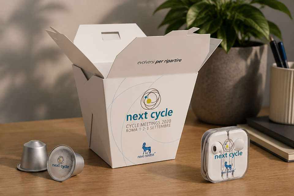 Materiali di comunicazione evento Novo Nordisk Next Cycle — sistema visivo integrato